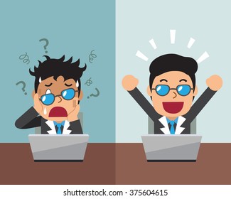 Cartoon businessman expressing different emotions