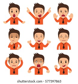 Cartoon businessman faces showing different emotions