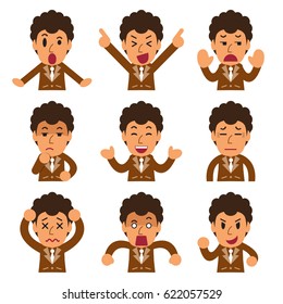 Cartoon a businessman faces showing different emotions