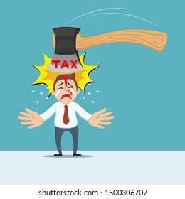 Cartoon Businessman Getting Tax Axe Hit Head, illustration vector cartoon
