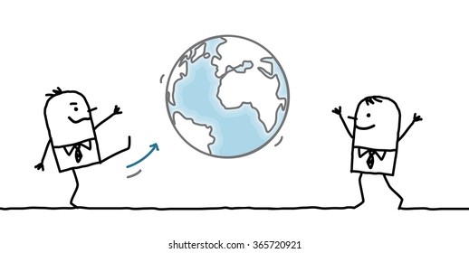 cartoon businessman giving a kick in the Earth