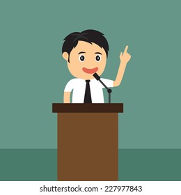 Cartoon Businessman Giving Presentation Podium Vector Stock Vector 