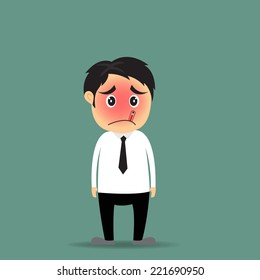 cartoon businessman got sick with thermometer vector illustration.