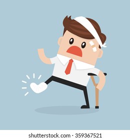 Cartoon businessman got sick with thermometer vector illustration, flat design