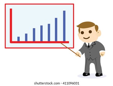 Cartoon businessman and graph.