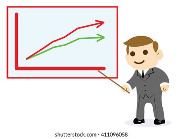 Cartoon businessman and graph.