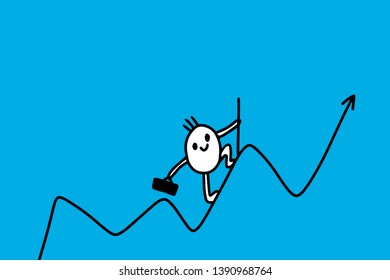Cartoon businessman graphic with hand drawn up line. Trader vector minimalism.  