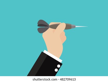 Cartoon, Businessman hand holding a dart., vector eps10