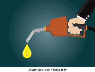 Cartoon, Businessman holding a fuel nozzle., vector eps10