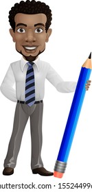 Cartoon businessman holding a pencil