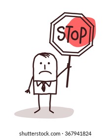 cartoon businessman holding a stop sign