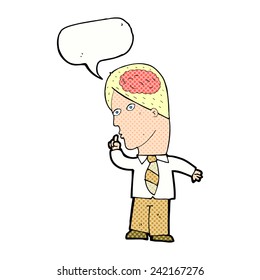 cartoon businessman with huge brain with speech bubble