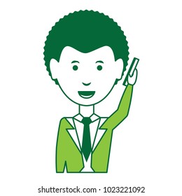 cartoon businessman icon over white background, green shading design. vector illustration