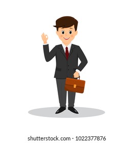 Cartoon businessman marks ok with the fingers.Vector illustration. Isolated on white background