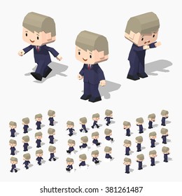 Cartoon businessman minifigure. 3D lowpoly isometric vector illustration. The set of objects isolated against the white background and shown from different sides