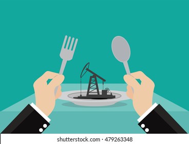 Cartoon, Businessman oil consumption., vector eps10