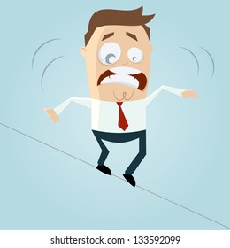 cartoon businessman on a high wire