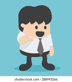 Cartoon businessman pointing to the front