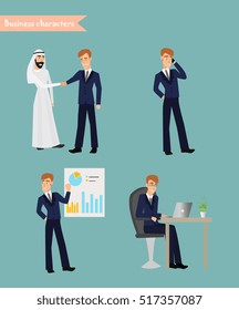 Cartoon businessman poses. Businessman isolated  illustration
