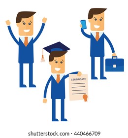 Cartoon businessman poses. Businessman isolated vector eps10