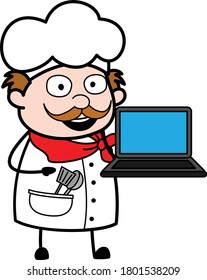 Cartoon Businessman presentation on Laptop