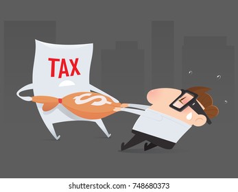 The cartoon businessman is pulling his money return from tax organization, Tax return, Vector illustration