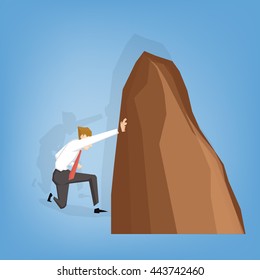 cartoon businessman pushing the mountain - Business concept vector illustration