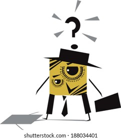 Cartoon businessman with question mark 