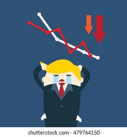 Cartoon businessman with red arrow chart.Business Concept vector Illustration.