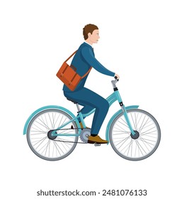 caricatura de un hombre de negocios montando una bicicleta. Ilustración vectorial en diseño plano. Aislado sobre un fondo blanco