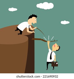 cartoon businessman risk and he disturbed from another person vector illustration.