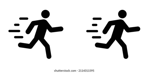 Cartoon businessman run line icon. Fast, hurry, belated for work or school. Person running sign. For be lated. cartoon running stickman or run stick figure man. Summer sports. Sport training route.