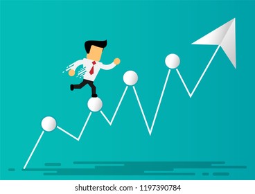 cartoon businessman run on white graph with vector design