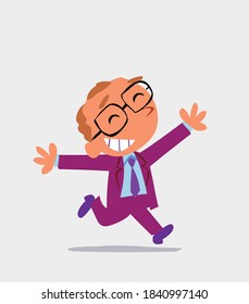 cartoon of businessman running euphoric