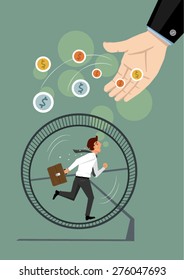 Cartoon Businessman Running In A Hamster Wheel, Vector