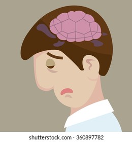 cartoon businessman slow witted brain like turtle, vector, illustration  