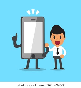 Cartoon businessman and smartphone
