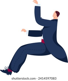 Cartoon businessman in suit leaping or jumping with joy. Excited male office worker celebrating success vector illustration.