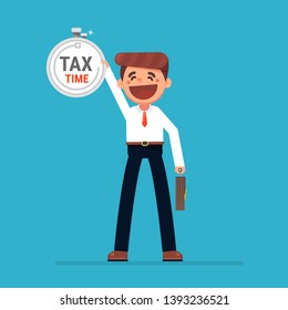 Cartoon businessman and tax time flat design.