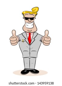 A Cartoon Businessman With Thumbs Up And Cheesy Smile