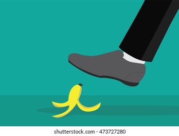 Cartoon, Businessman walking pedal banana peel.., vector eps10