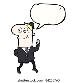 cartoon businessman walking and waving