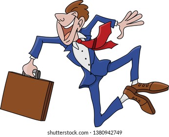 Cartoon businessman wearing a suit jumping in the air happy to be promoted vector illustration