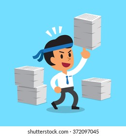 Cartoon businessman with a lot of work