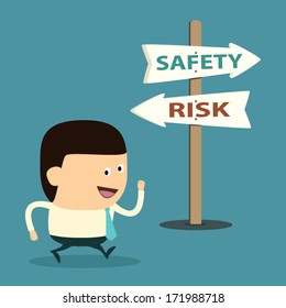 Cartoon Businessman Working with Safety,Work with safety