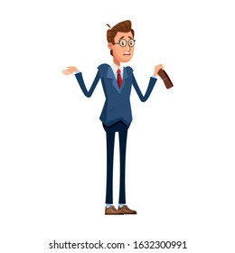 cartoon businessman worried with empty wallet over white background, colorful design, vector illustration