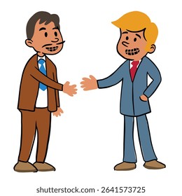 Cartoon Businessmen Greeting Each Other with a Handshake.