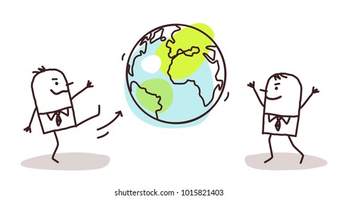 Cartoon Businessmen Kicking the Earth