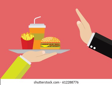 Cartoon, Businessmen refuse junk food., vector eps10