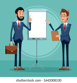 cartoon businessmen standing over green background, colorful design, vector illustration